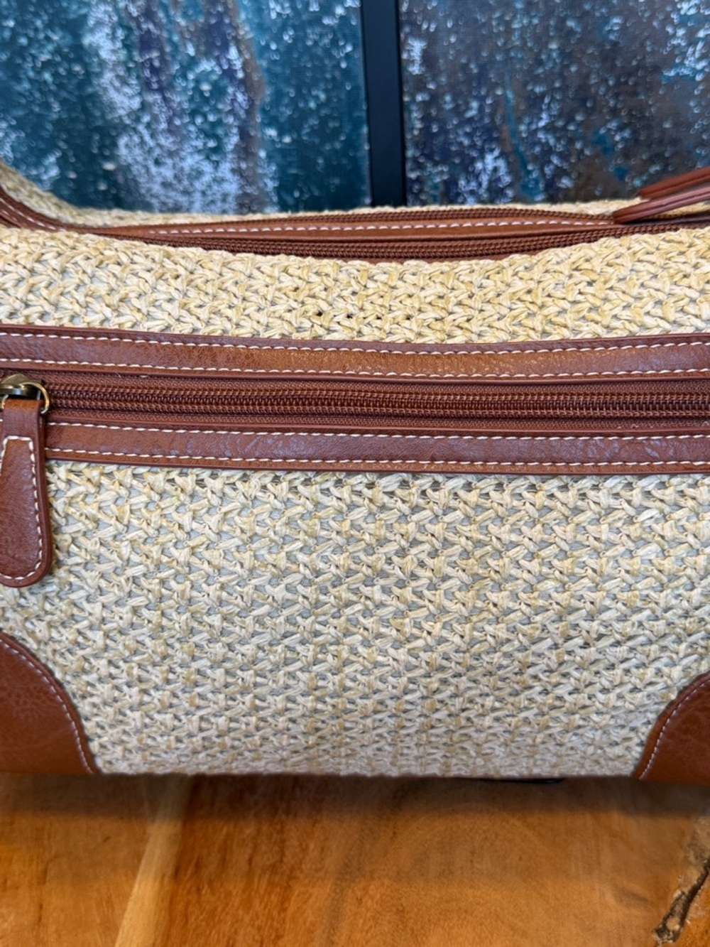 Stone Mountain Boho Woven Straw Faux Leather Crossbody Shoulder Bag Tan (VGUC) - Picture 9 of 16
